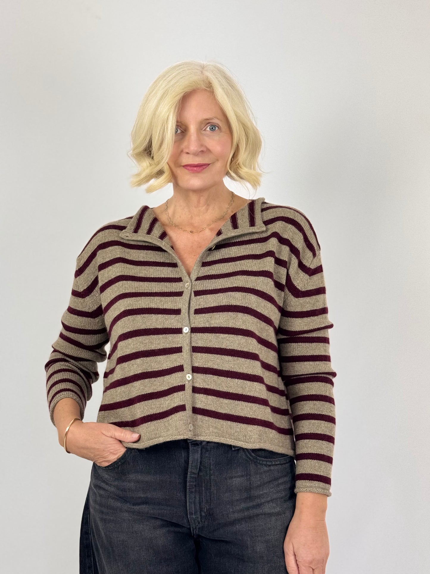 Cordelia James Zeya Cardigan Mocha/Burgundy
