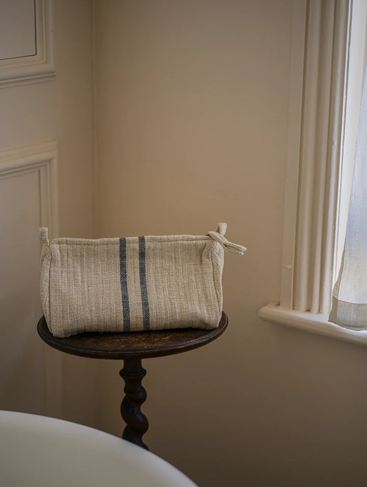 The Interiors Yard Linen Cosmetic Pouch Blue
