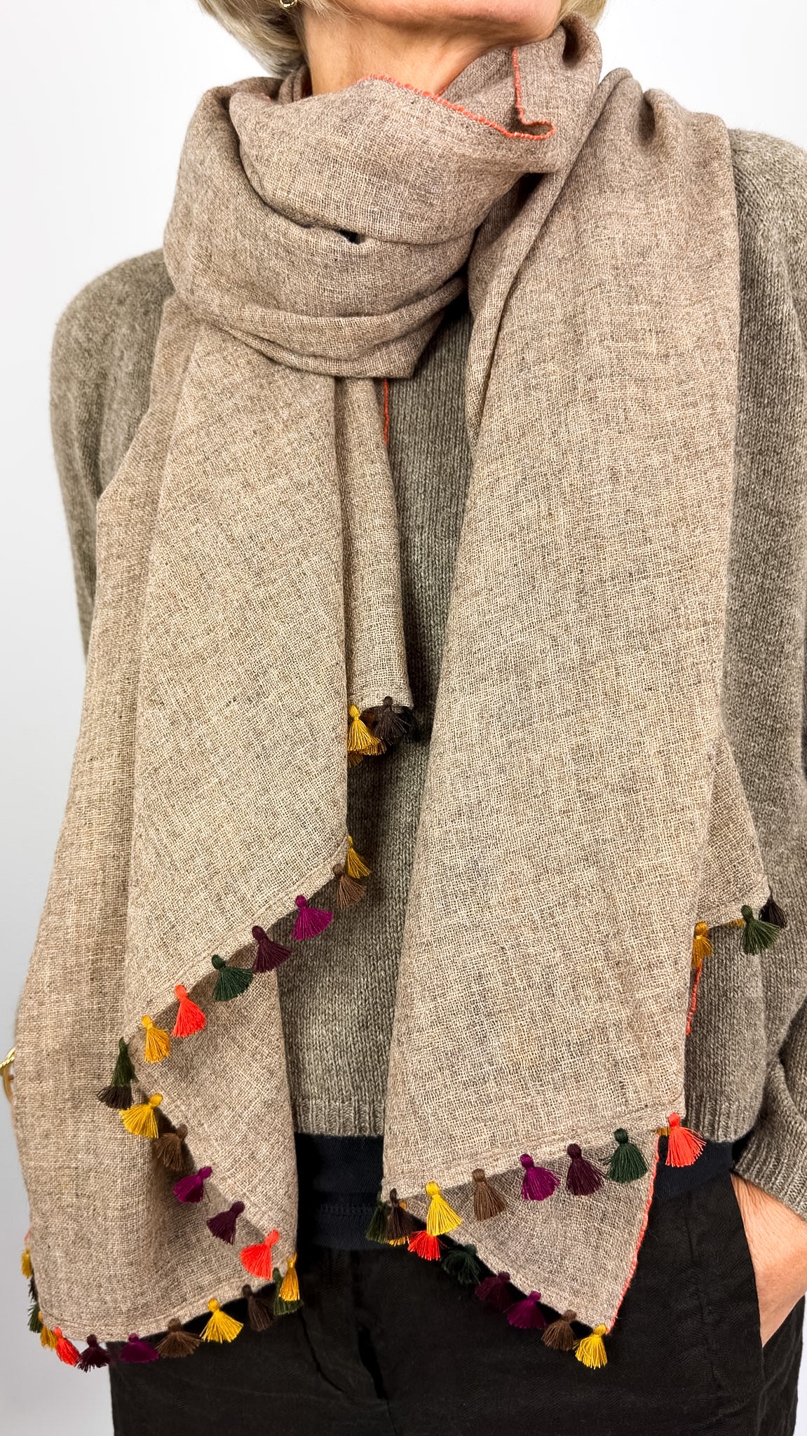Weaves & Blends Yaksa Pom Scarf Yak