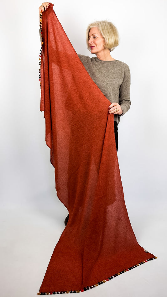 Weaves & Blends Yaksa Pom Scarf Sienna