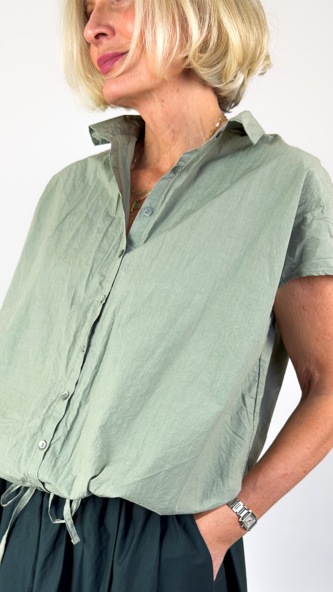 Album Di Famiglia 12_143 TC Drawstring Shirt Sage