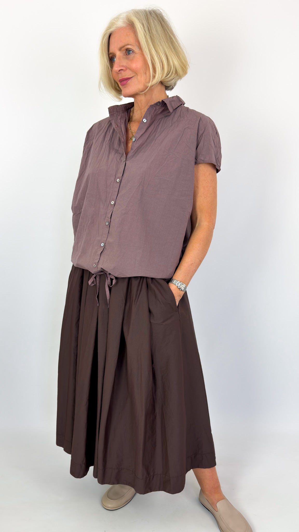 Album Di Famiglia 12_143 TC Drawstring Shirt Mauve