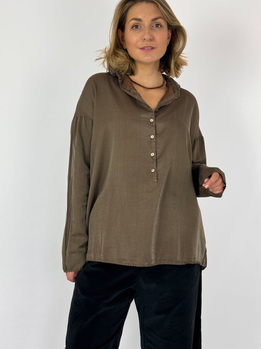 Album Di Famiglia Silk Collar Shirt Coffee