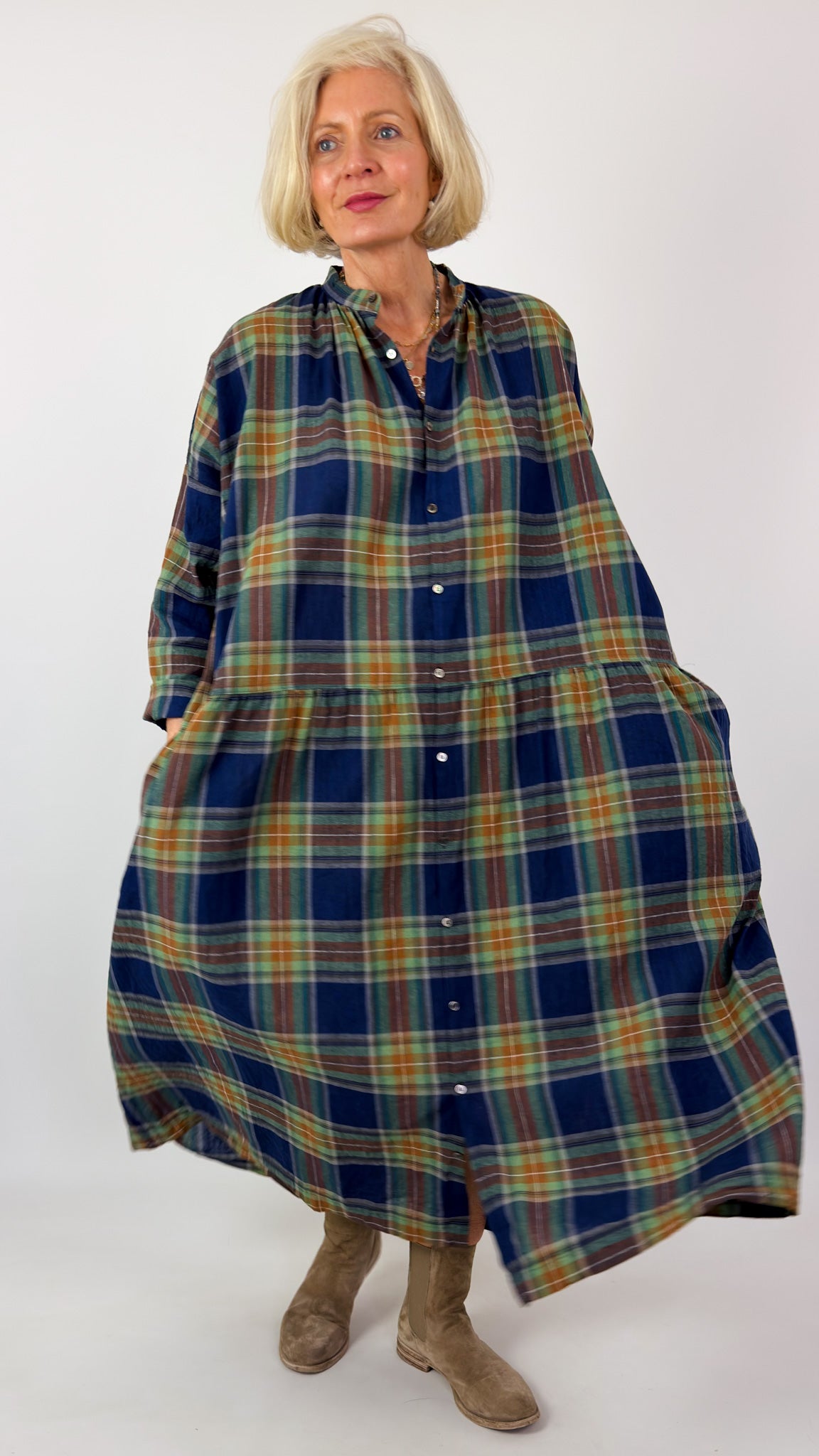 Ichi Antiquities 902 Tartan Dress Navy