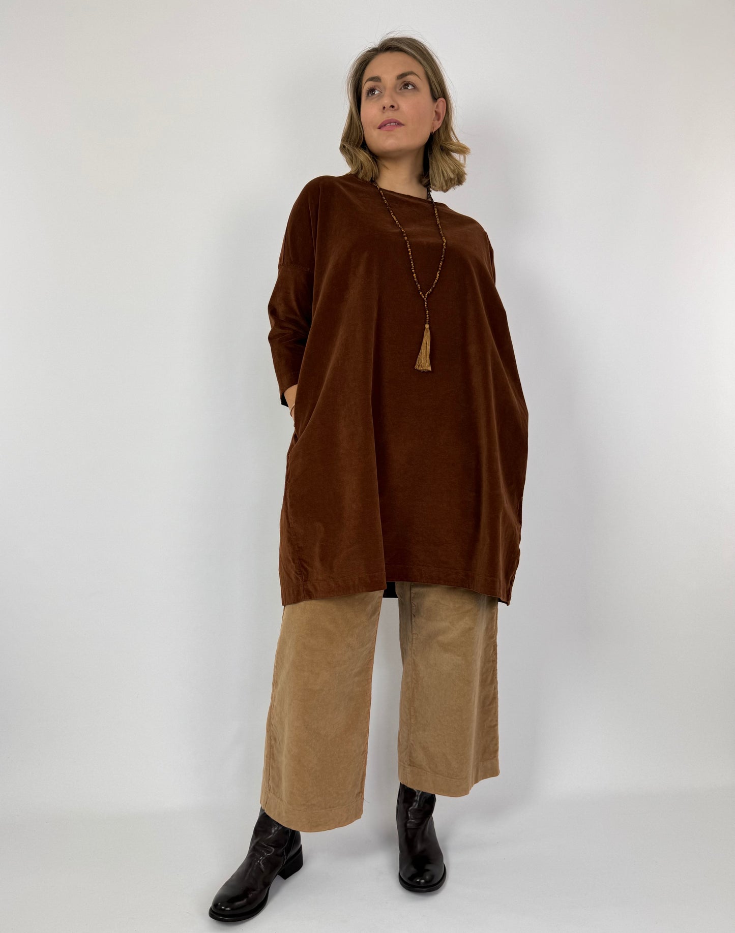 Album Di Famiglia Boat Neck Tunic Dress Rust