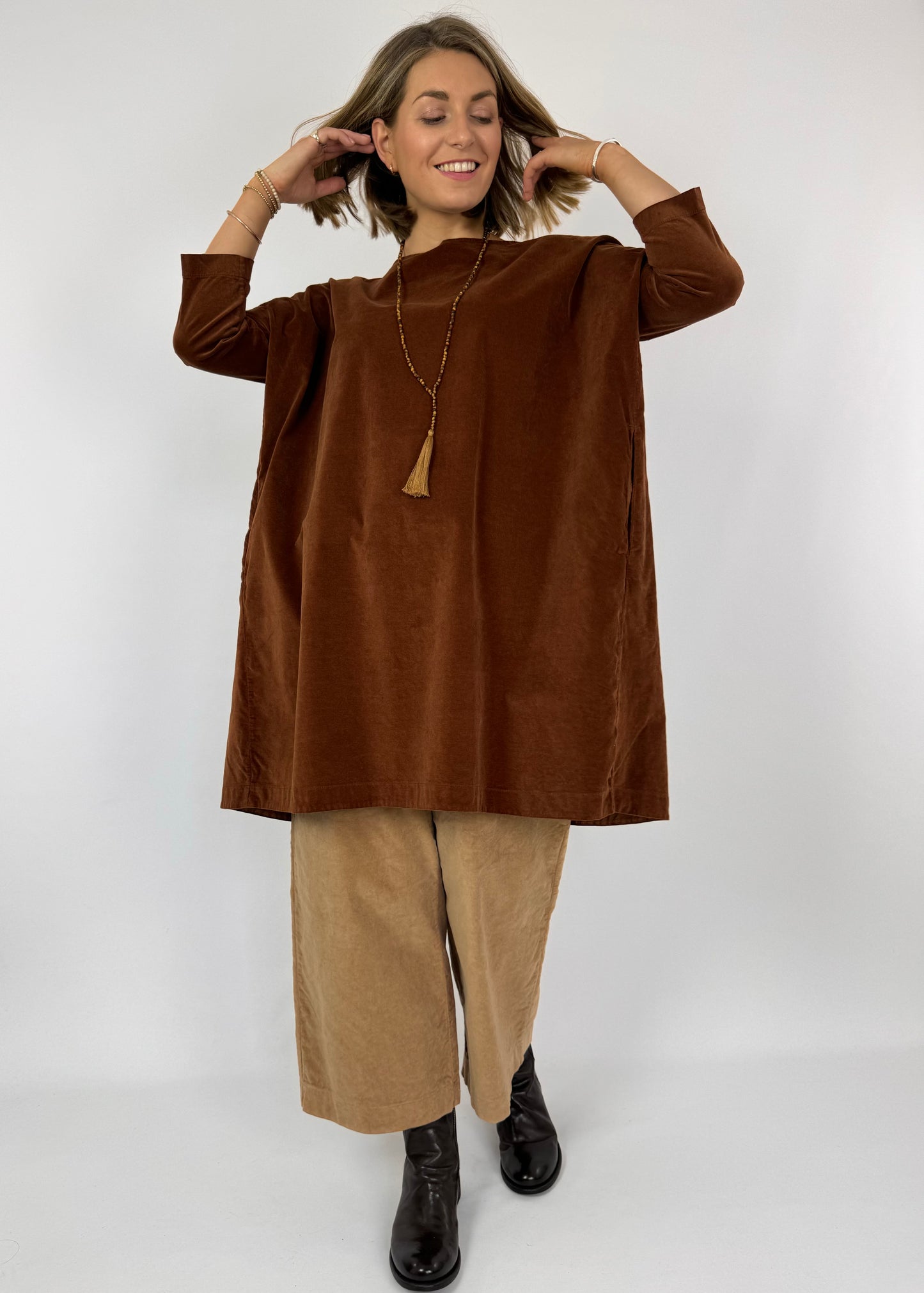 Album Di Famiglia Boat Neck Tunic Dress Rust