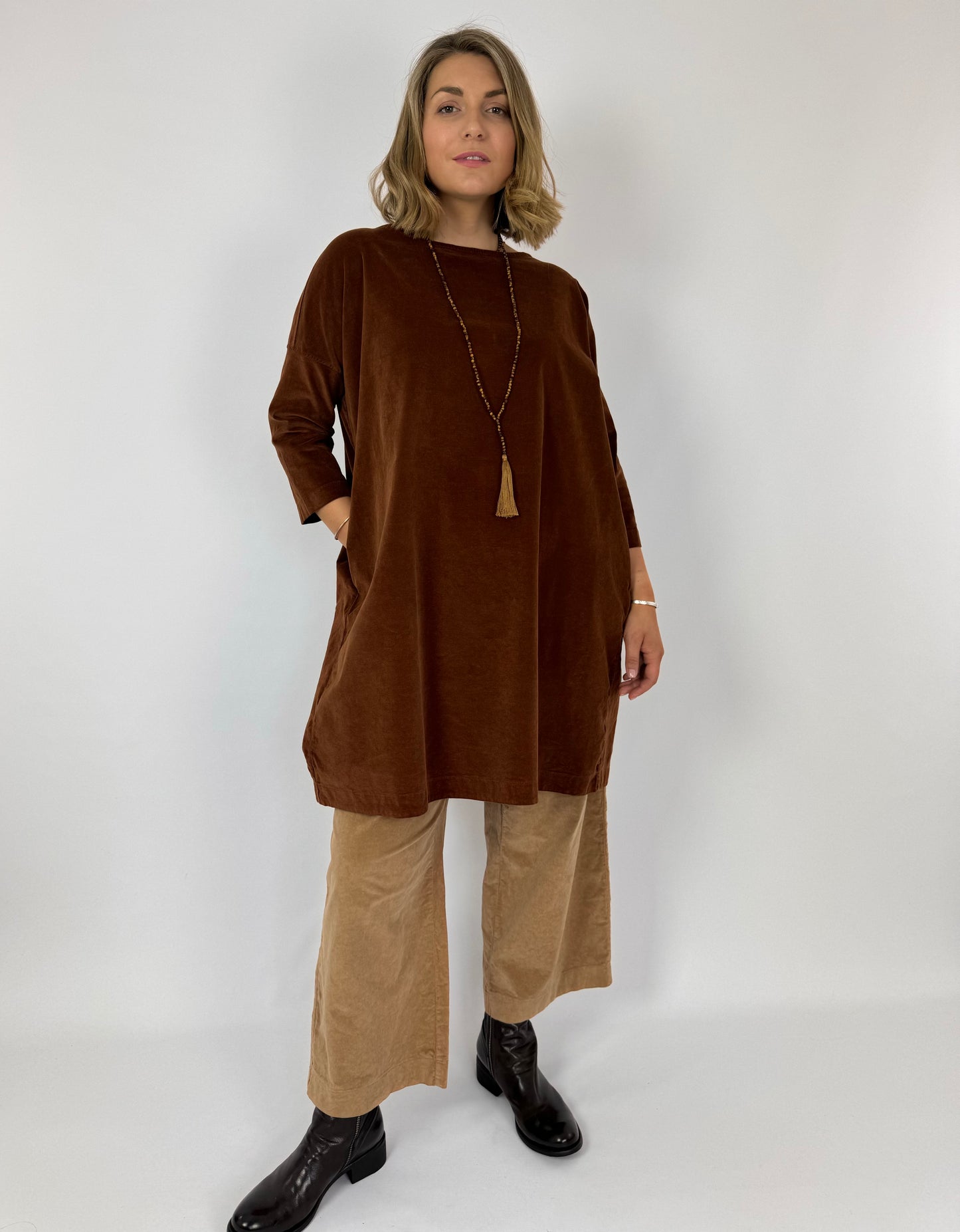 Album Di Famiglia Boat Neck Tunic Dress Rust