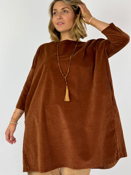 Album Di Famiglia Boat Neck Tunic Dress Rust