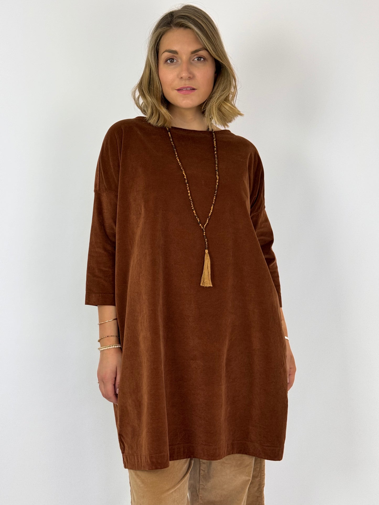 Album Di Famiglia Boat Neck Tunic Dress Rust