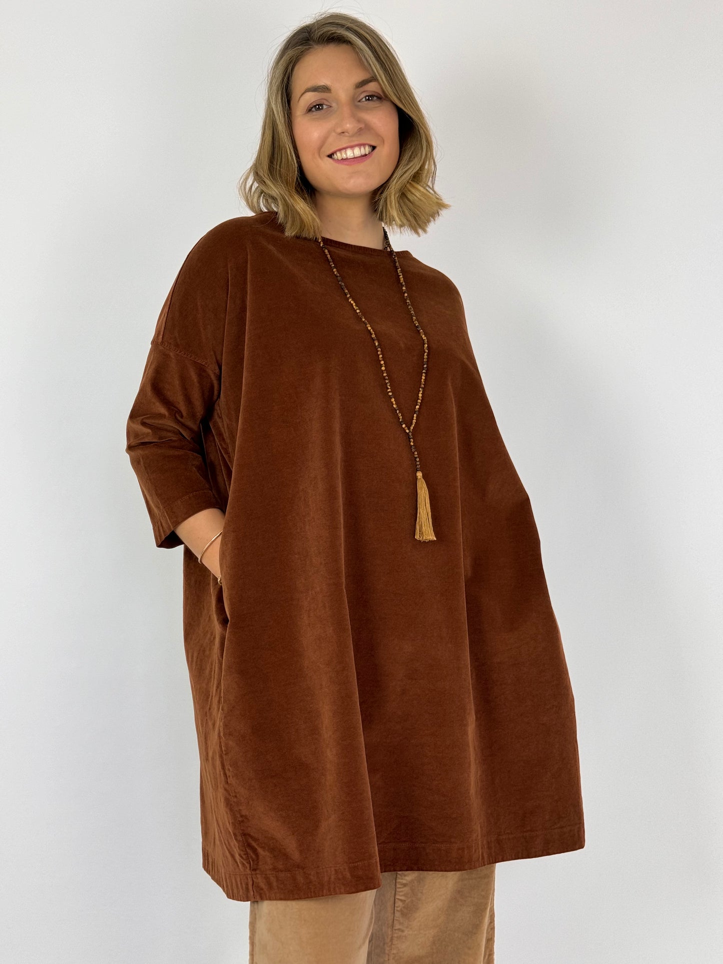 Album Di Famiglia Boat Neck Tunic Dress Rust