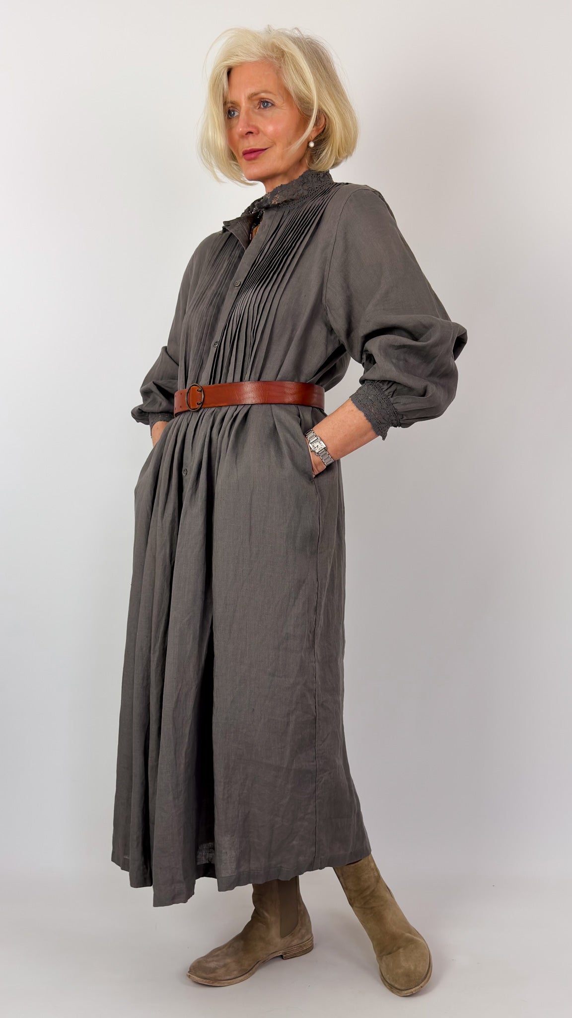 Ichi Antiquities 932 Linen Dress Charcoal