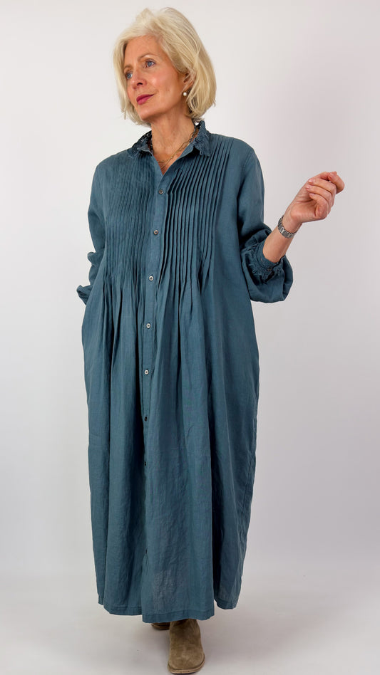 Ichi Antiquities 932 Linen Dress Earth Blue