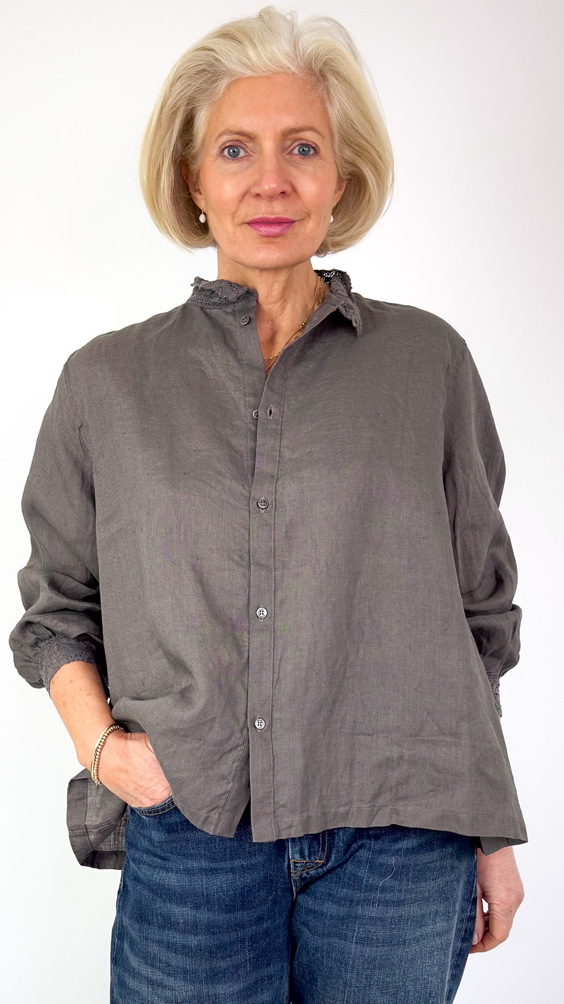 Ichi Antiquities 931 Linen Shirt Charcoal
