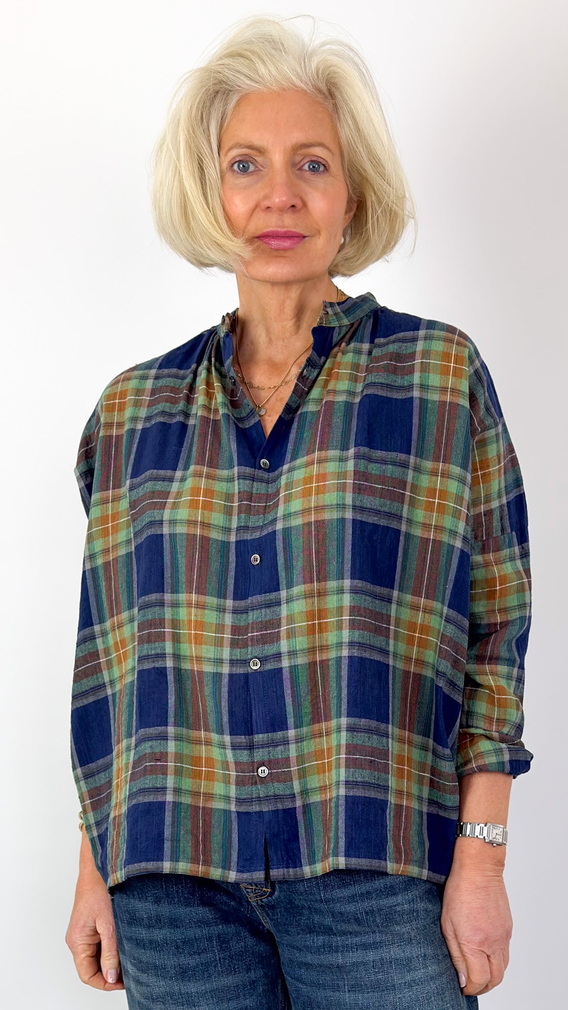 Ichi Antiquities 901 Tartan Shirt Navy