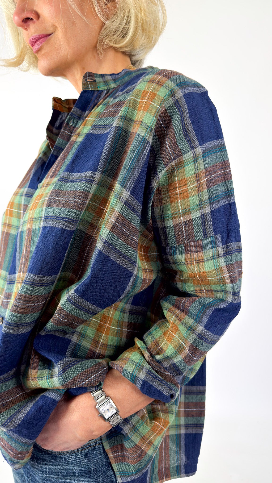 Ichi Antiquities 901 Tartan Shirt Navy