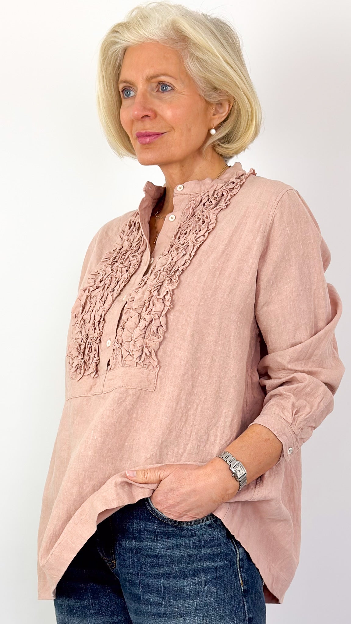 Ichi Antiquities 929 French Linen Shirt Pink