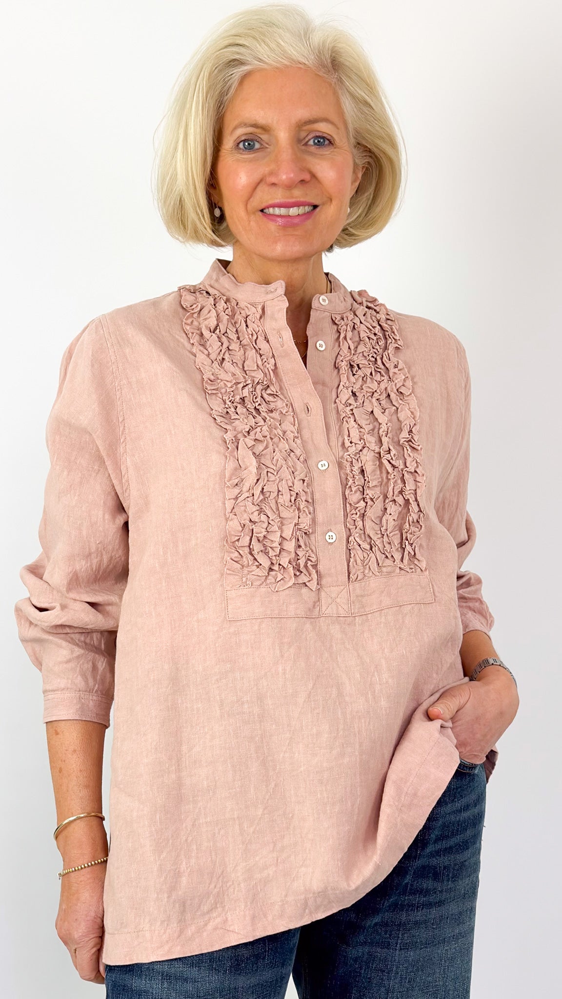 Ichi Antiquities 929 French Linen Shirt Pink
