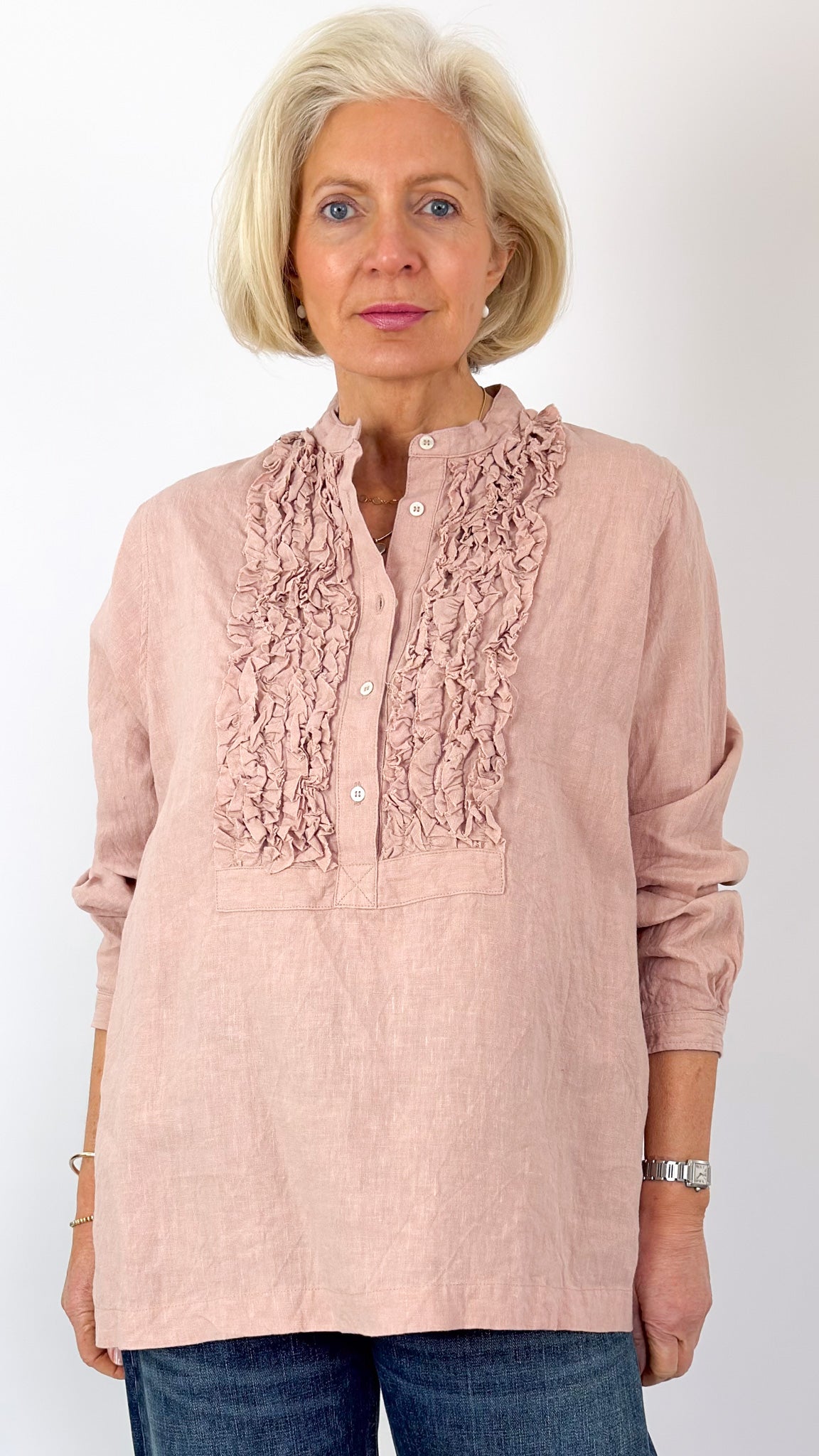 Ichi Antiquities 929 French Linen Shirt Pink