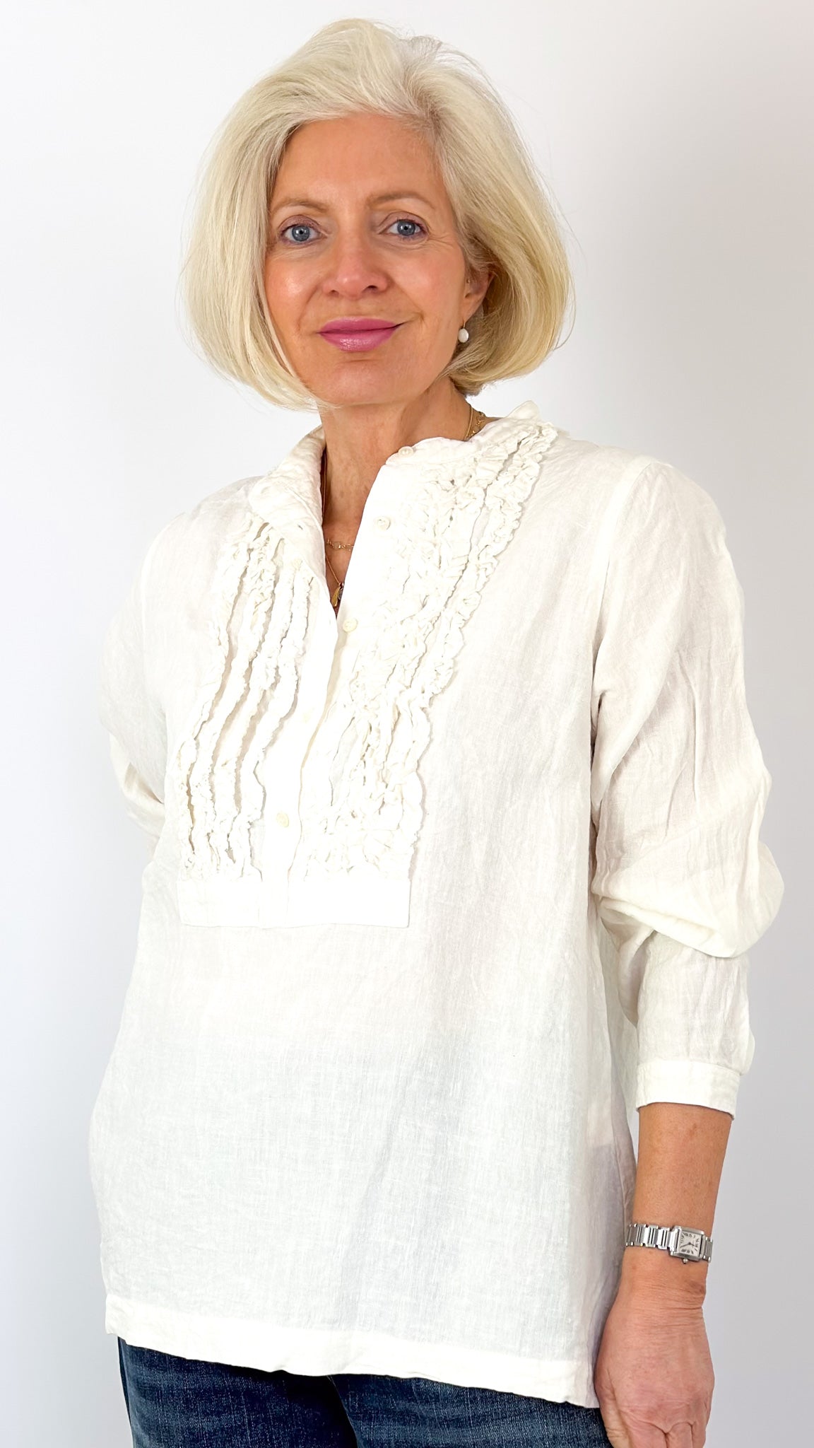 Ichi Antiquities 929 French Linen Shirt White