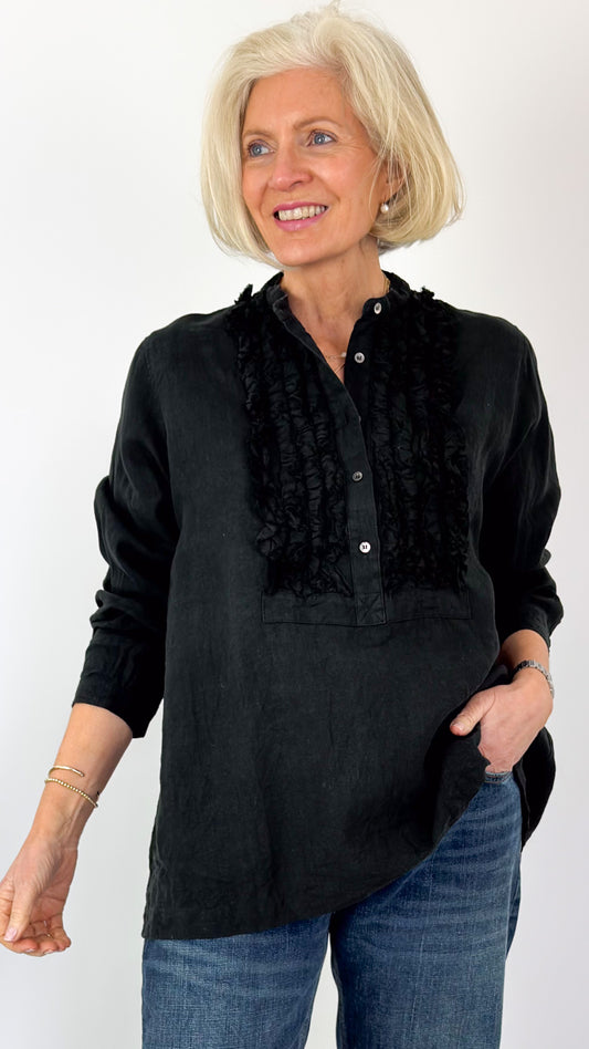 Ichi Antiquities 929 French Linen Shirt Black