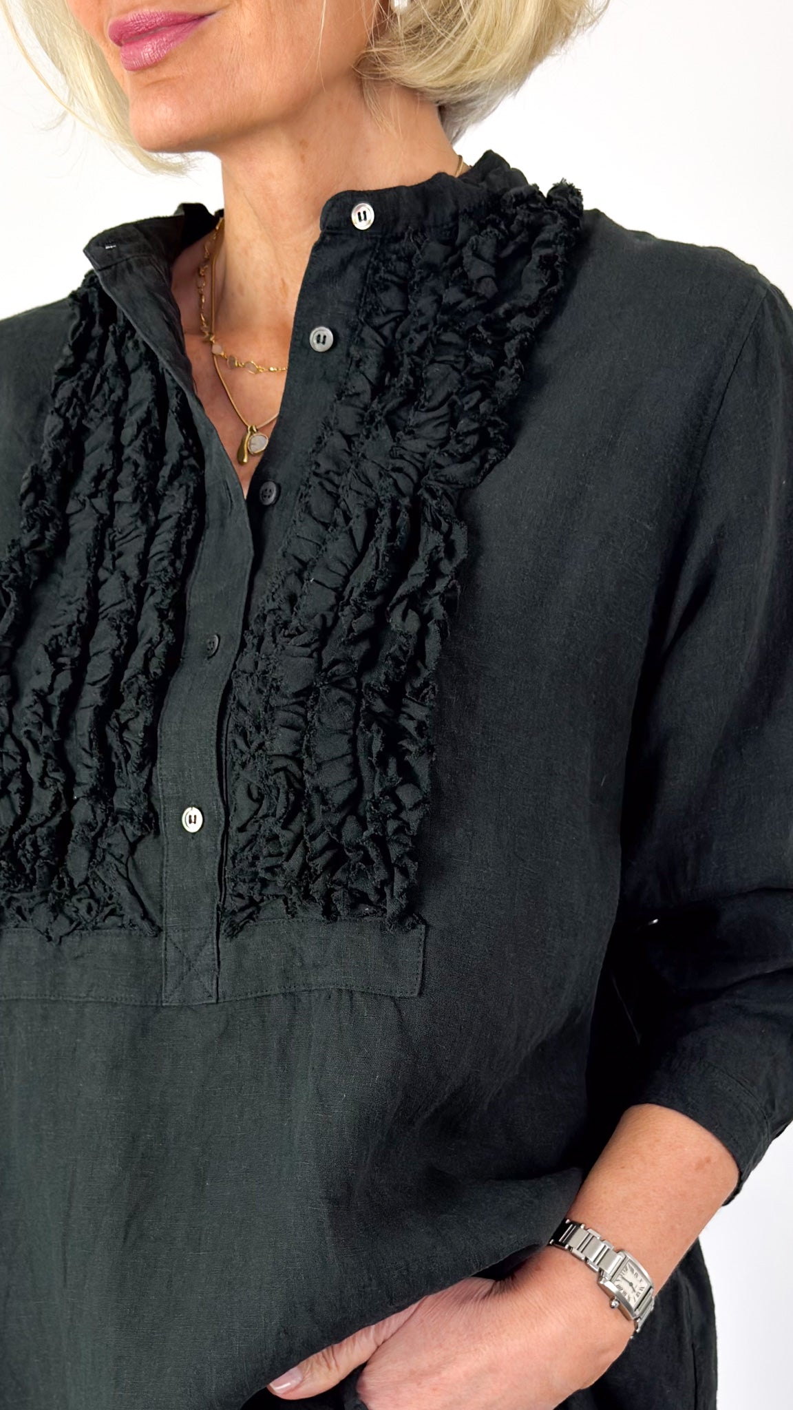 Ichi Antiquities 929 French Linen Shirt Black
