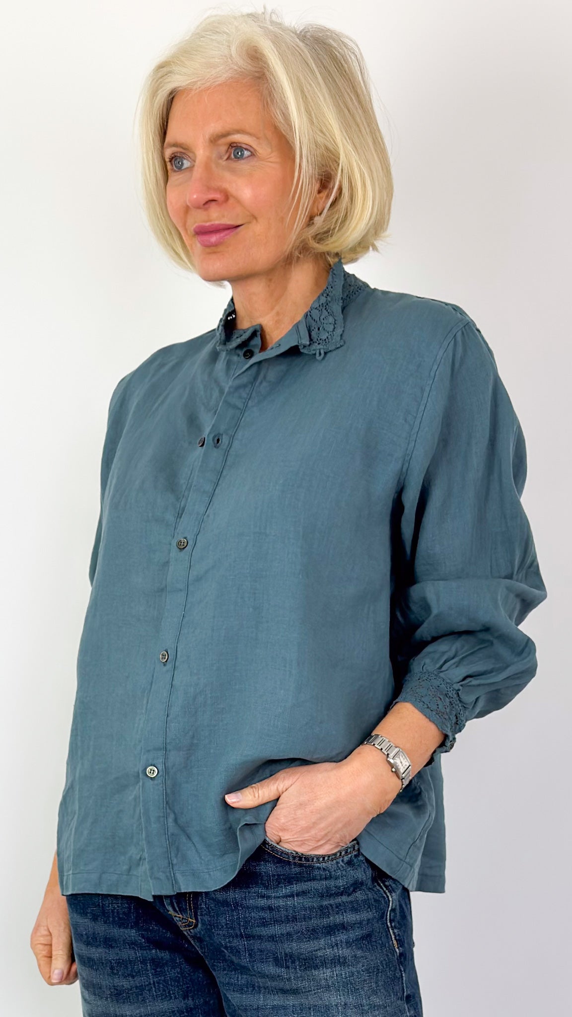 Ichi Antiquities 931 Linen Shirt Earth Blue