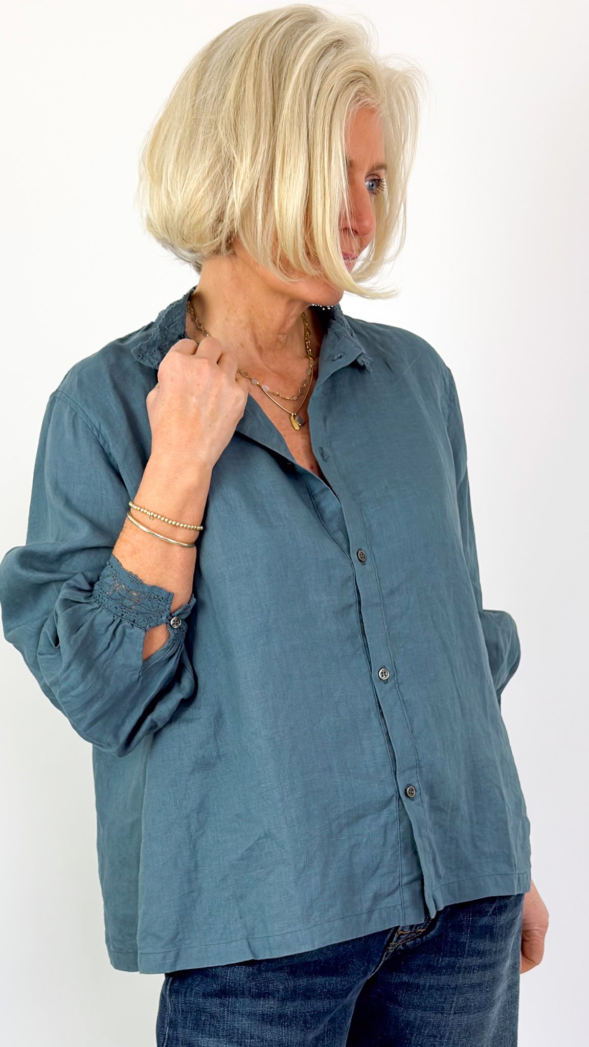 Ichi Antiquities 931 Linen Shirt Earth Blue