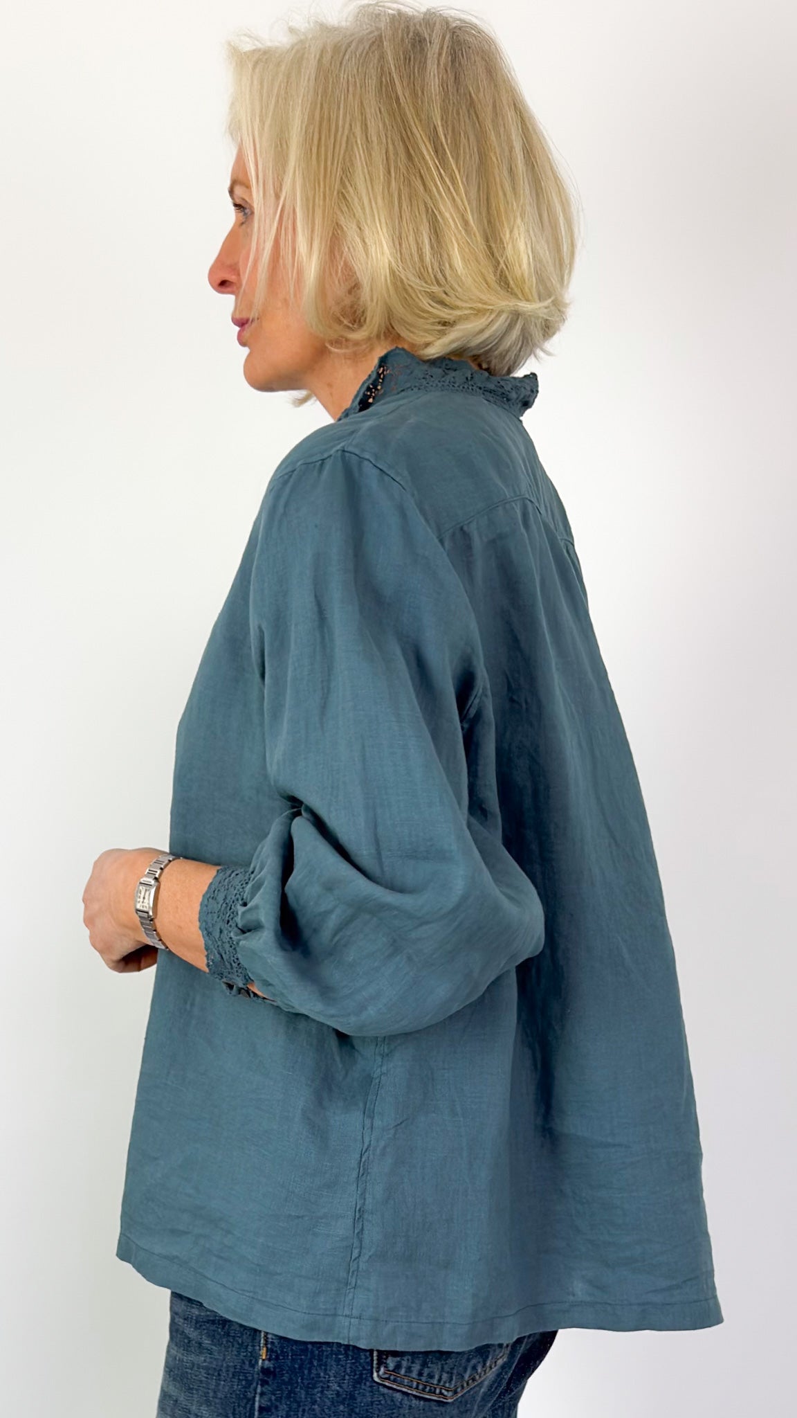 Ichi Antiquities 931 Linen Shirt Earth Blue