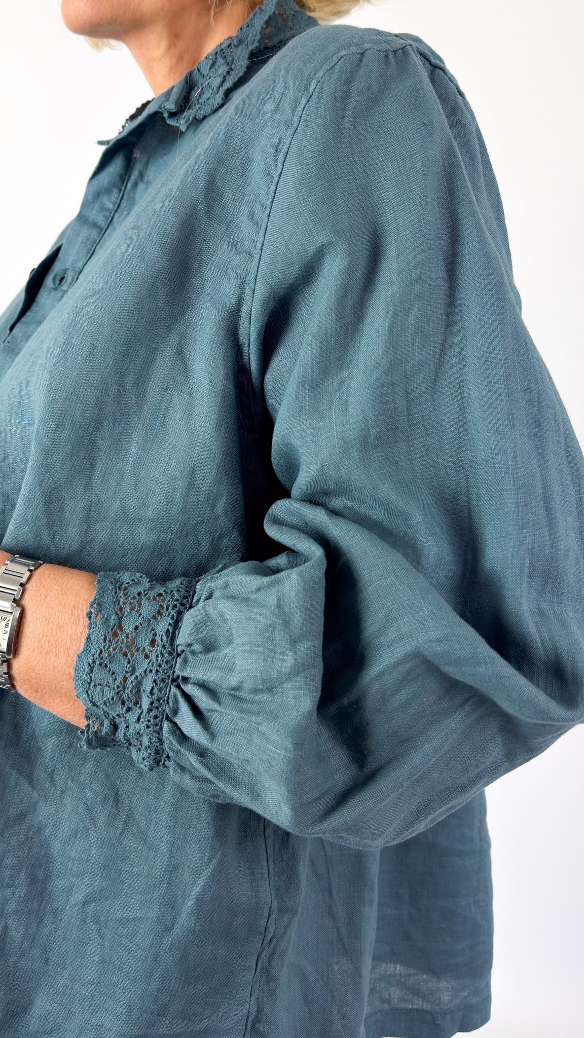 Ichi Antiquities 931 Linen Shirt Earth Blue