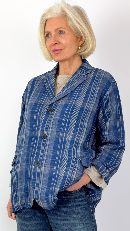 Ichi 923 Check Jacket Navy Indigo