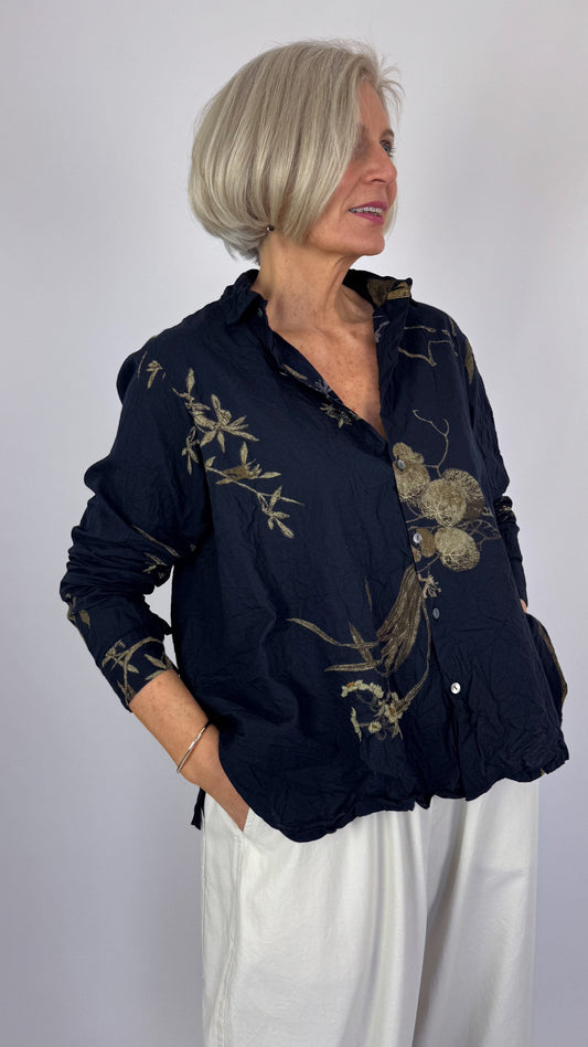 Pas De Calais 6790 Flower Blouse Navy