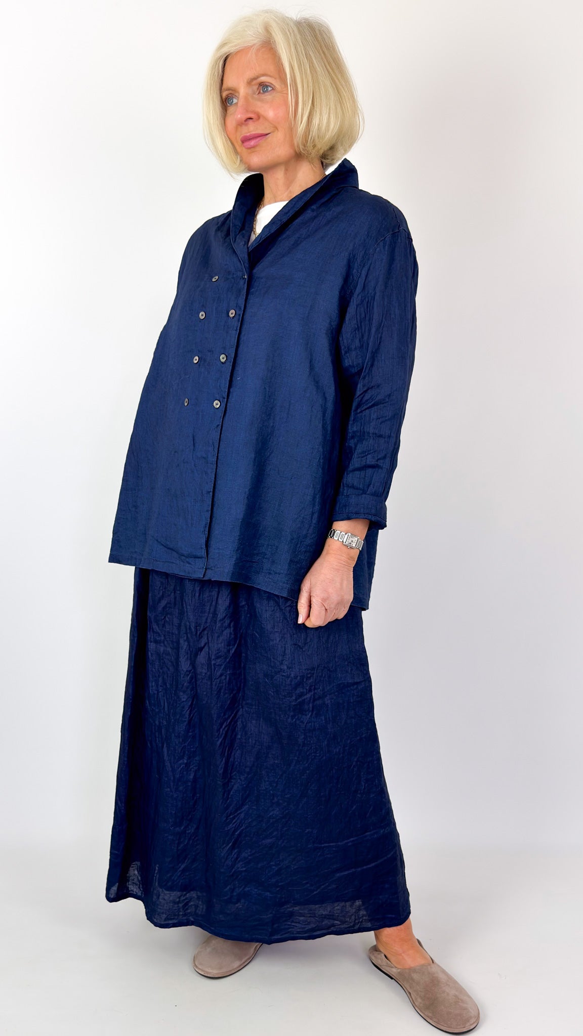 Ichi Antiquities 922 Linen Skirt Dark Indigo