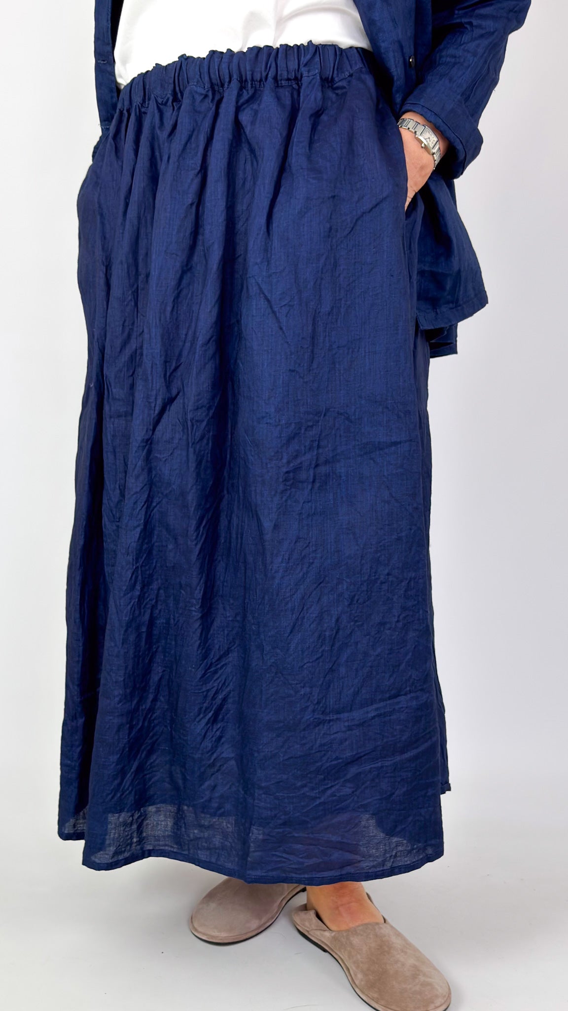 Ichi Antiquities 922 Linen Skirt Dark Indigo