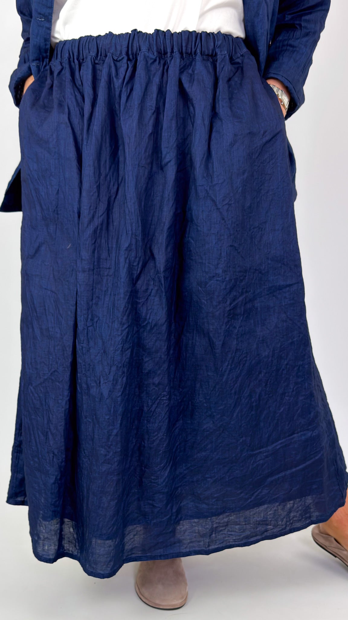 Ichi Antiquities 922 Linen Skirt Dark Indigo