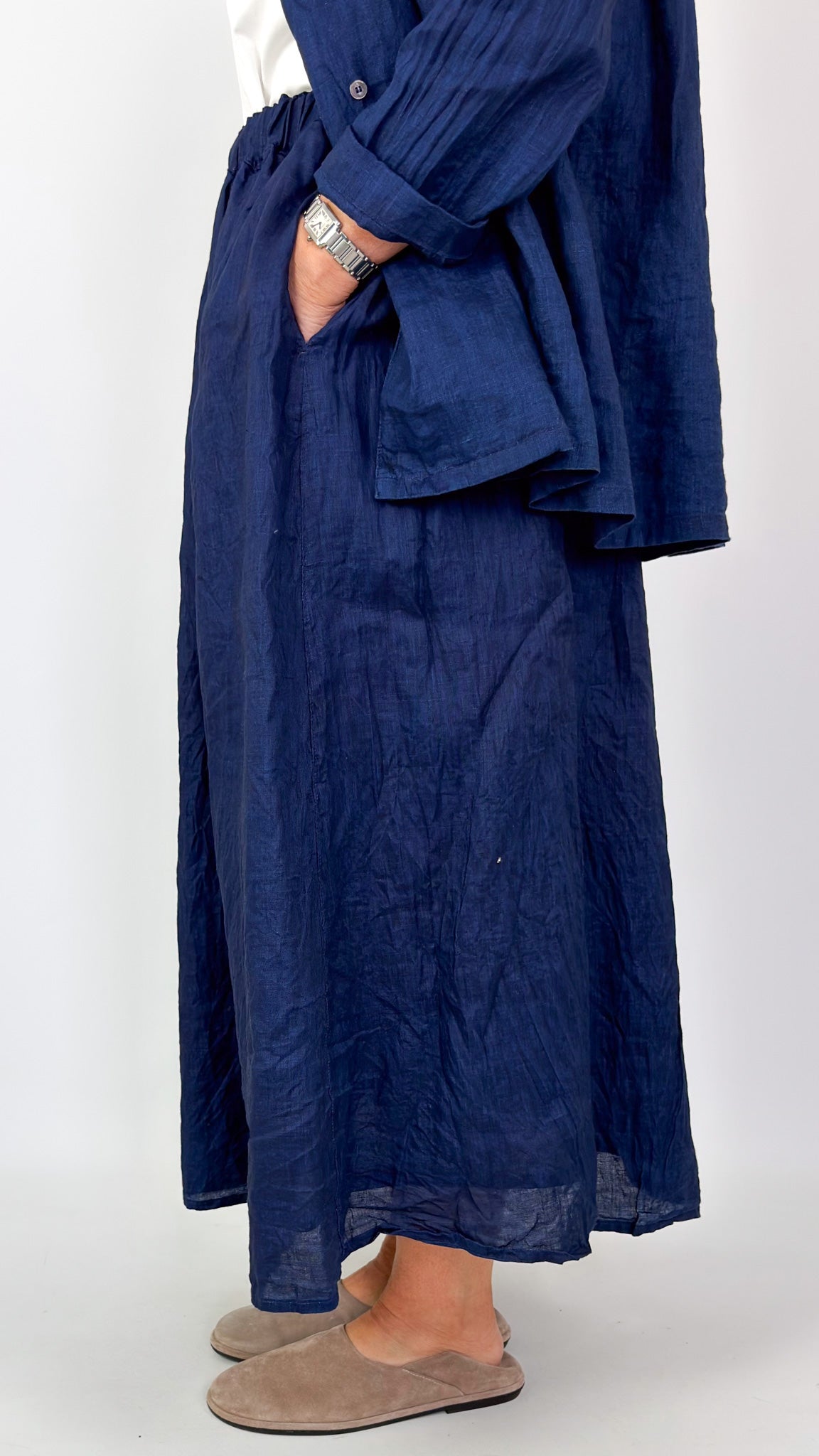 Ichi Antiquities 922 Linen Skirt Dark Indigo