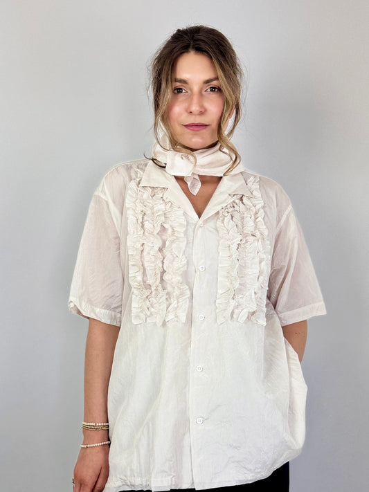 TouJours Short Sleeve Frill Shirt Ivory