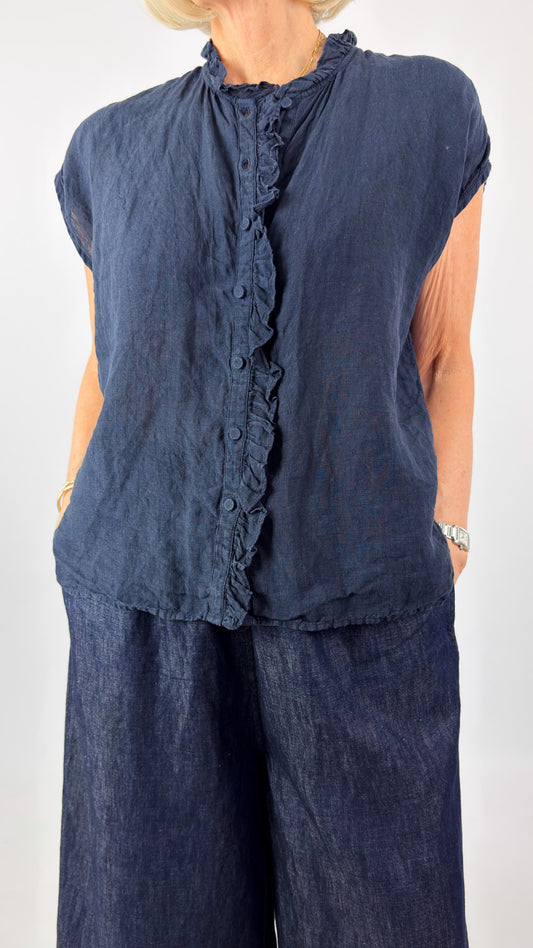 Maison de Soil 001D Frill Shirt Marine