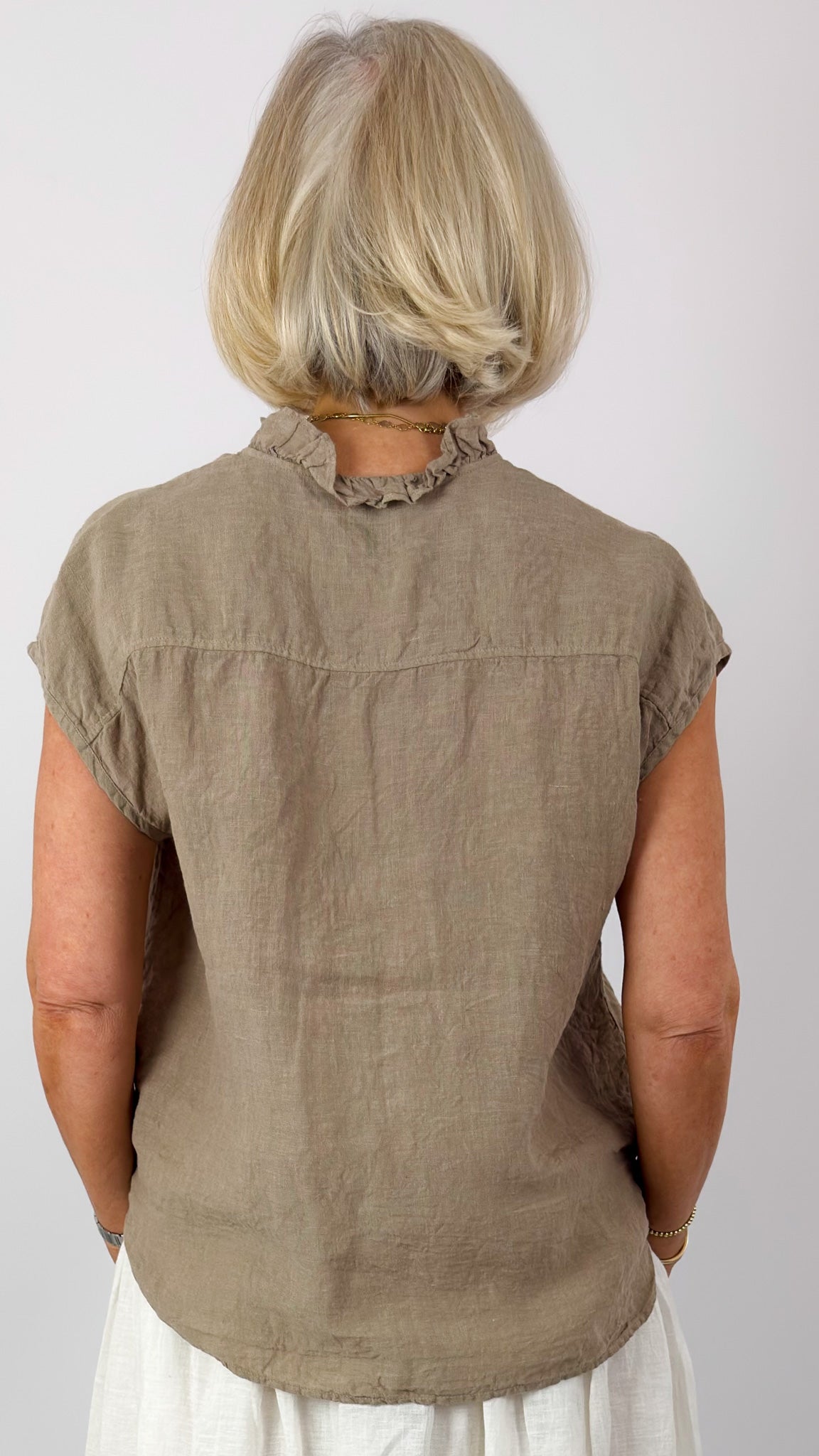 Maison de Soil 001D Frill Shirt Ash Beige