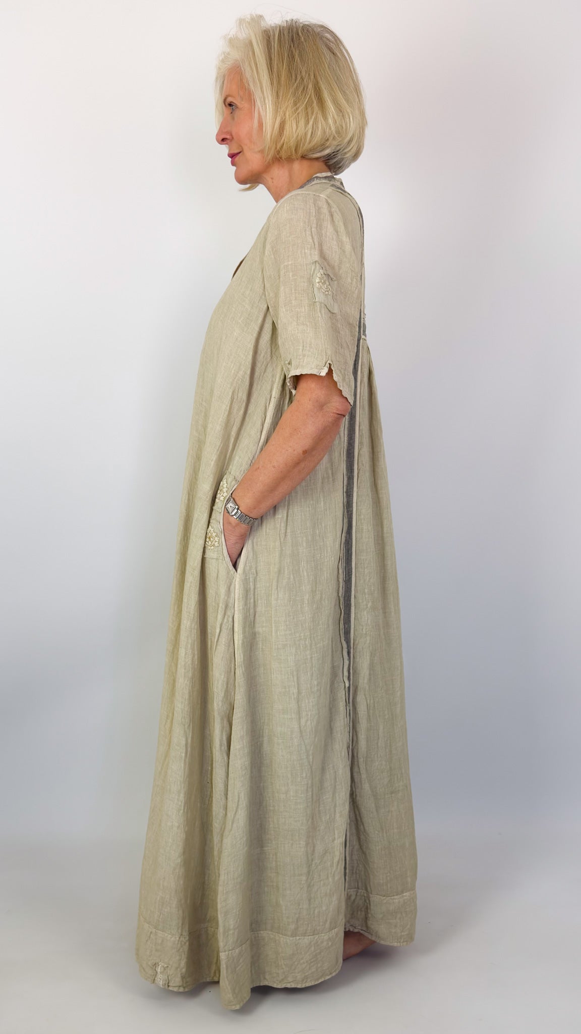 dori linen dress Pure Linen Sleeveless Dress With Dori Work