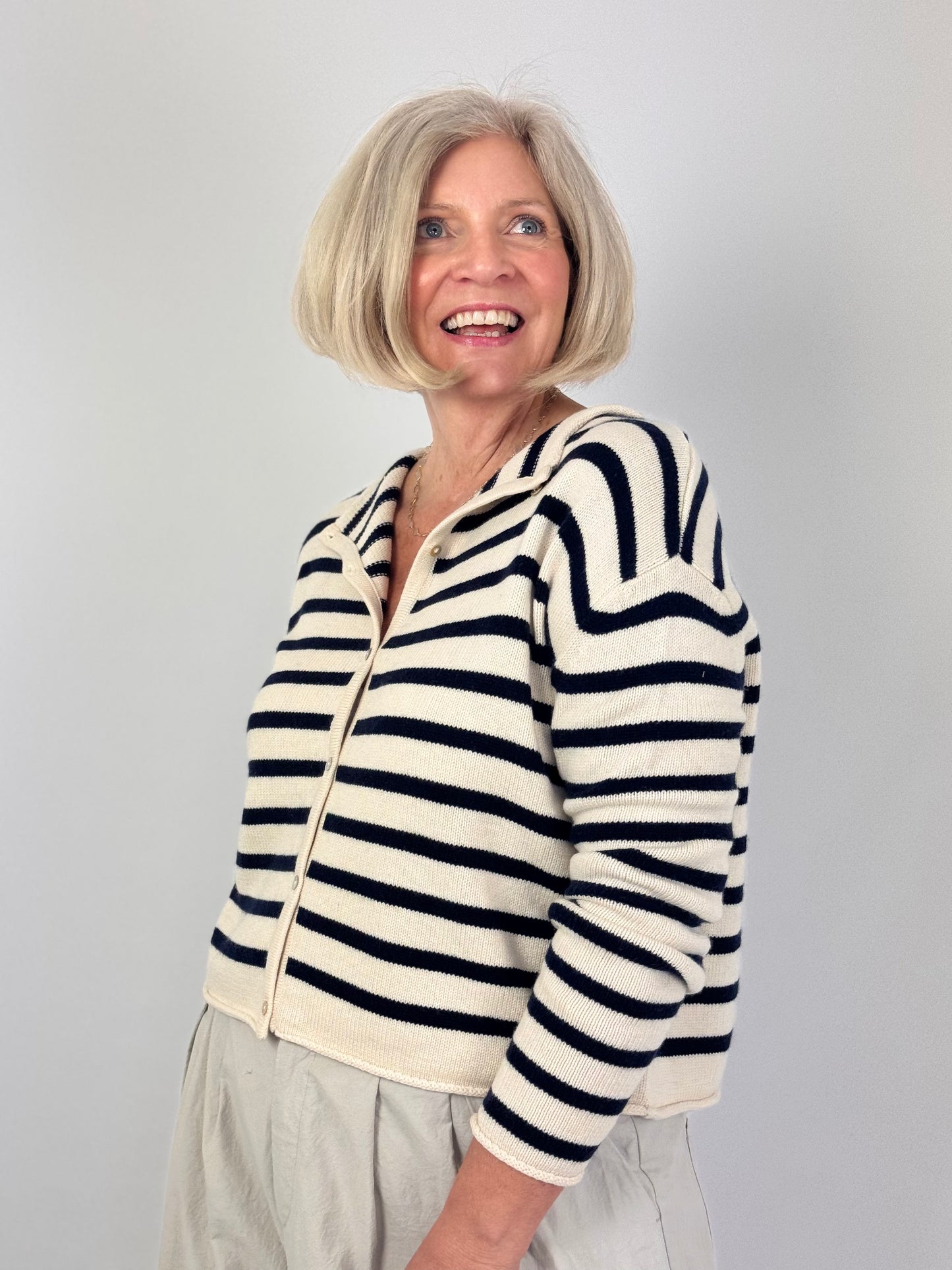 Cordelia James Zeya Cardigan Ivory/Navy