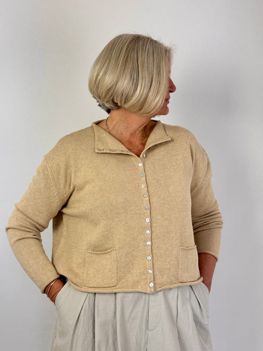 Cordelia James Gani Cotton Cardigan Camel