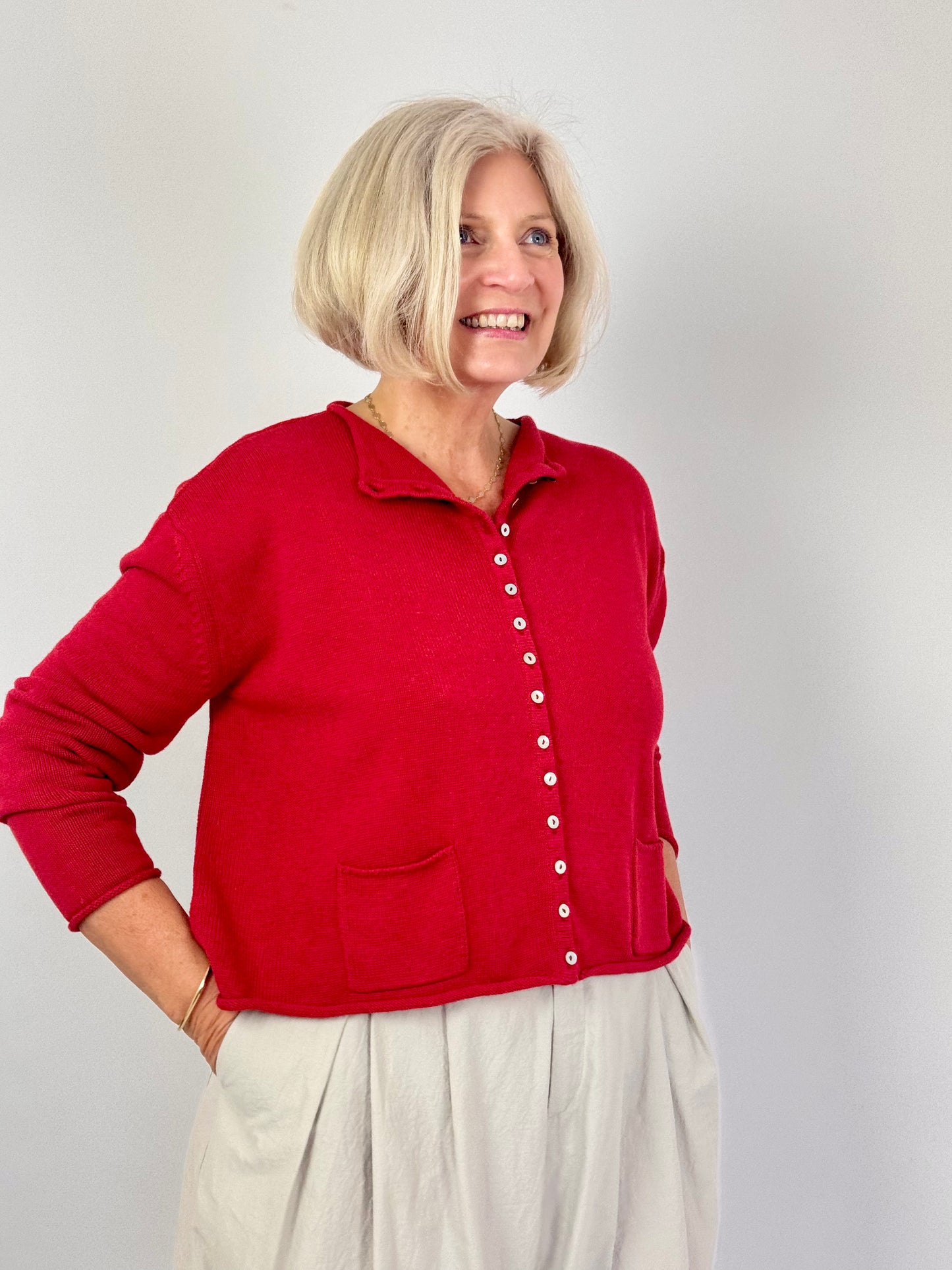 Cordelia James Gani Cotton Cardigan Red