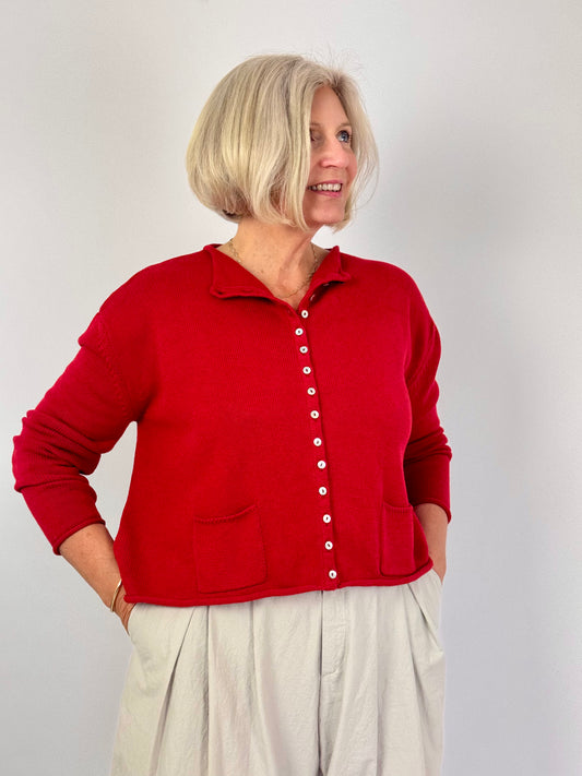 Cordelia James Gani Cotton Cardigan Red