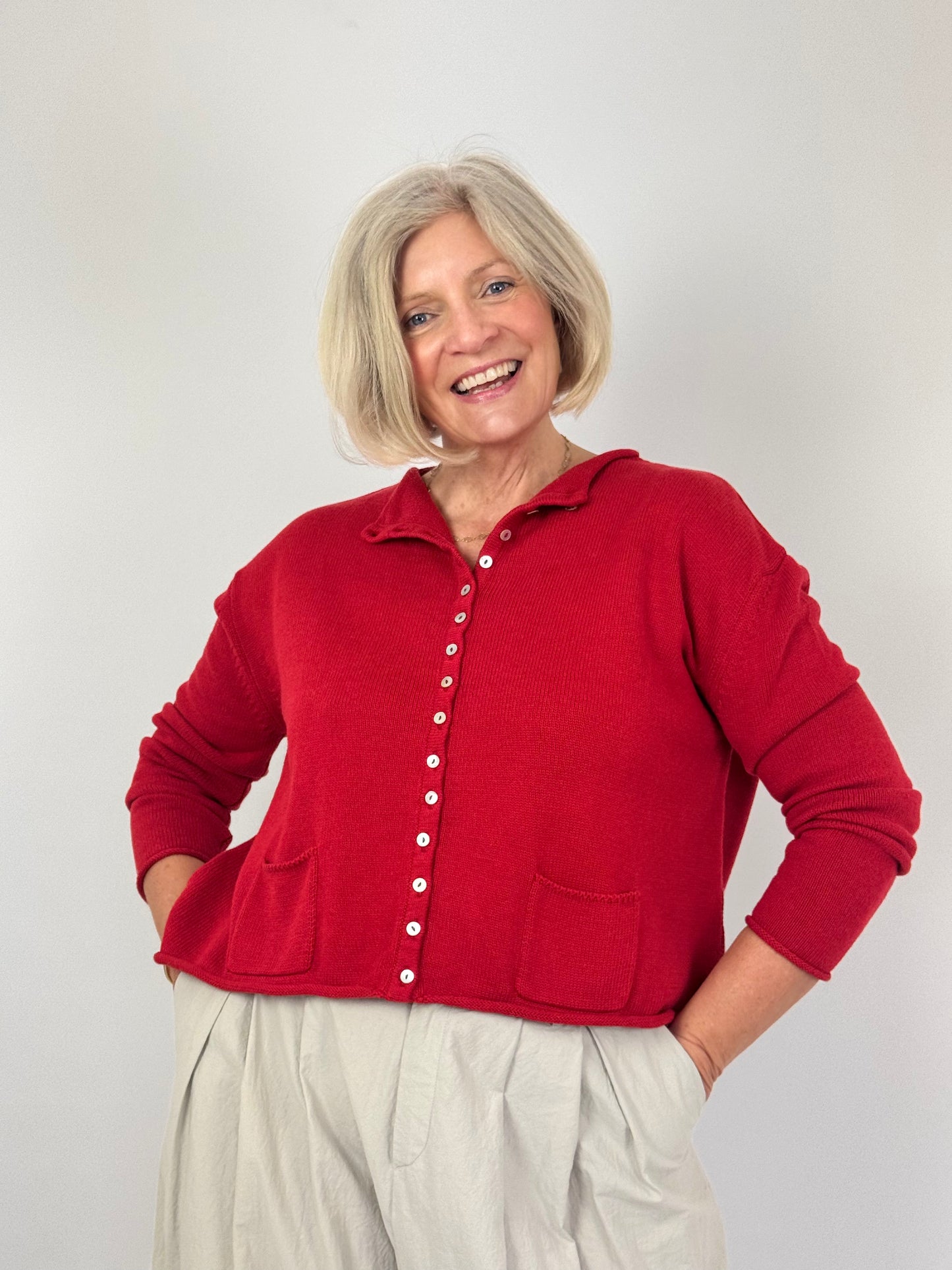 Cordelia James Gani Cotton Cardigan Red