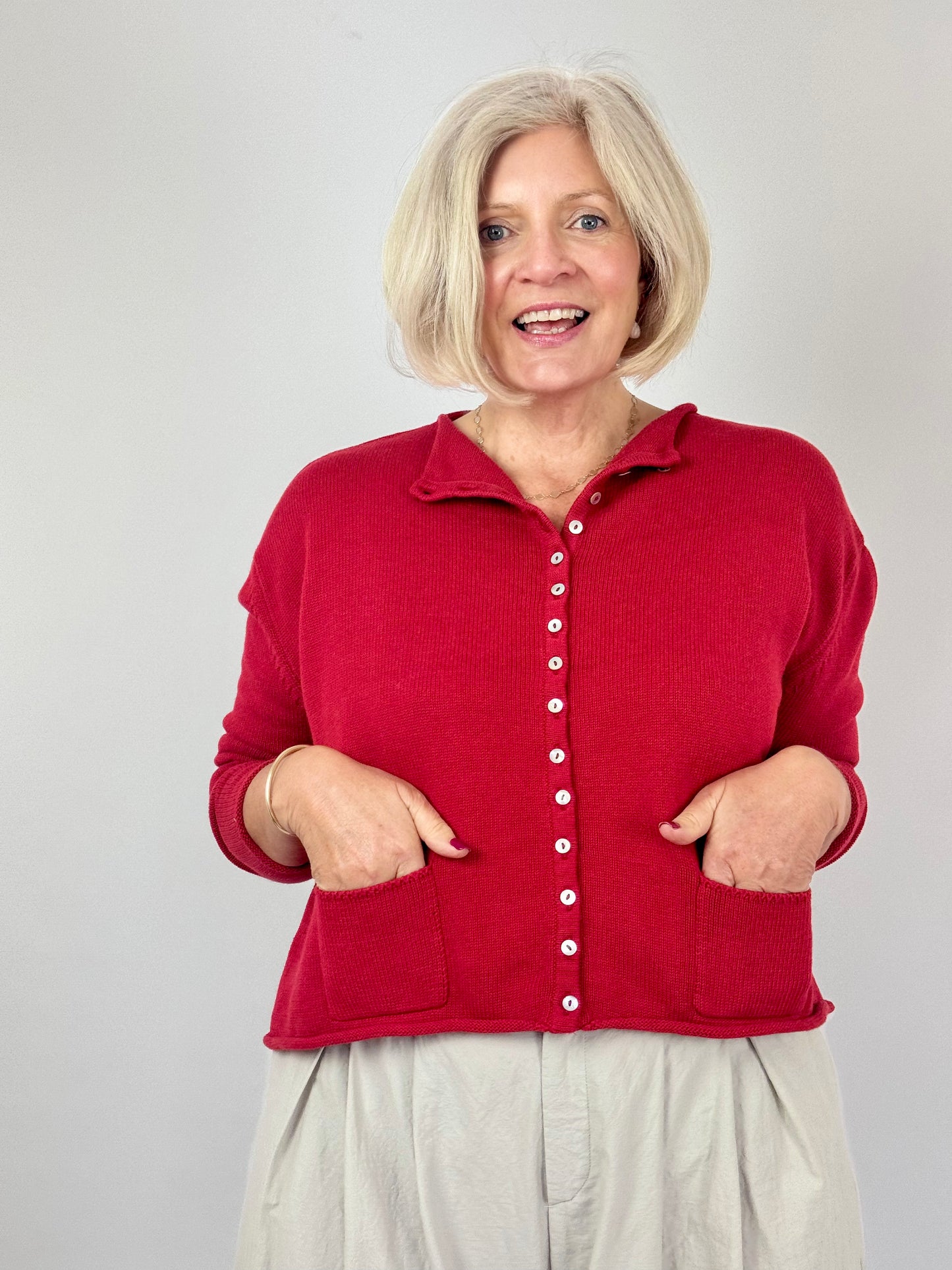 Cordelia James Gani Cotton Cardigan Red