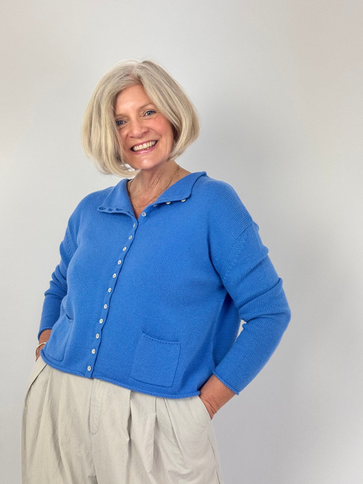 Cordelia James Gani Wool Cardigan Sky
