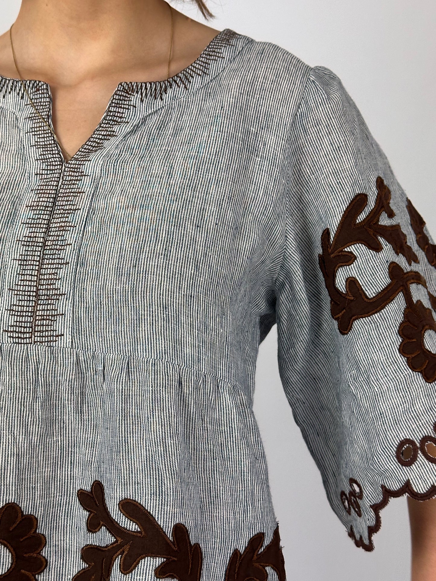 Rose & Rose Alessio Blouse Charcoal/Choc